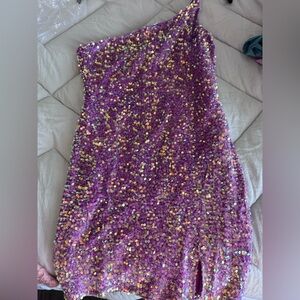 Purple Sequin One-Shoulder Mini Dress